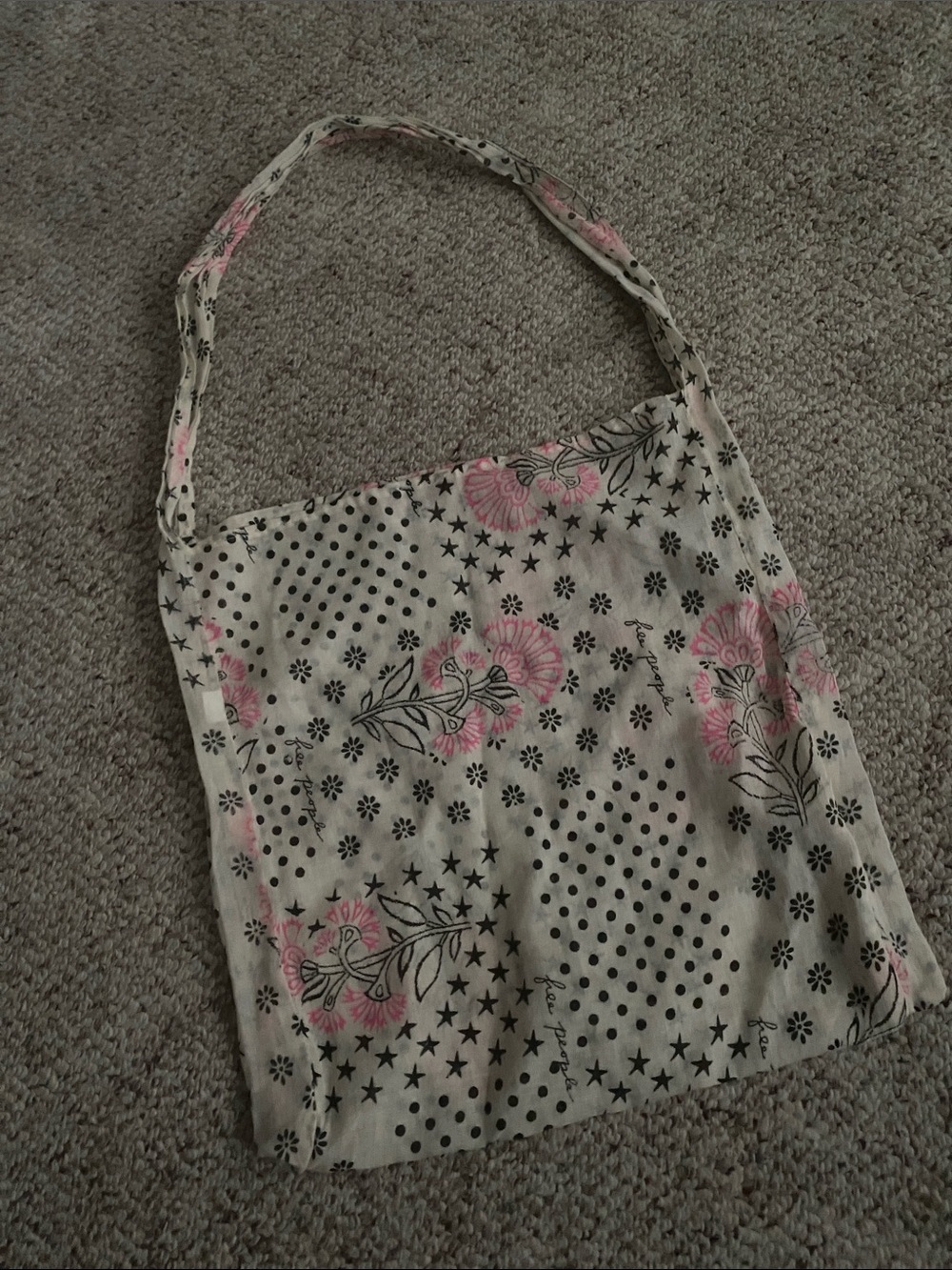🌸 Free People Linen Tote Bag Pink & Cream